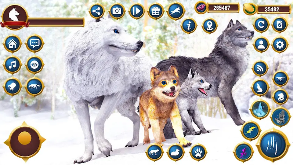A white wolf leading three pack members through the snow